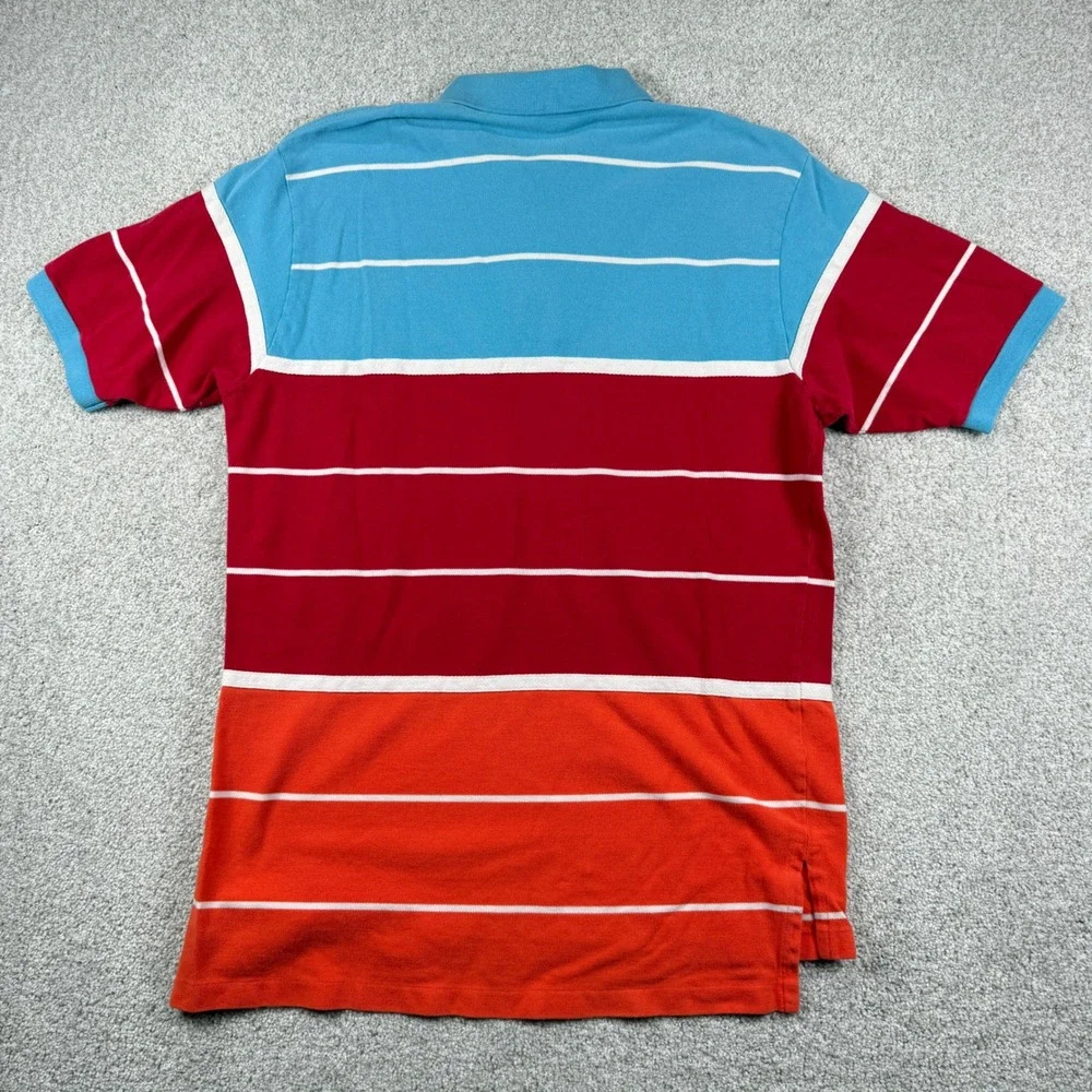 Polo Ralph Lauren Polo Shirt Mens L Blue Red Orange Striped Colorblock Pique